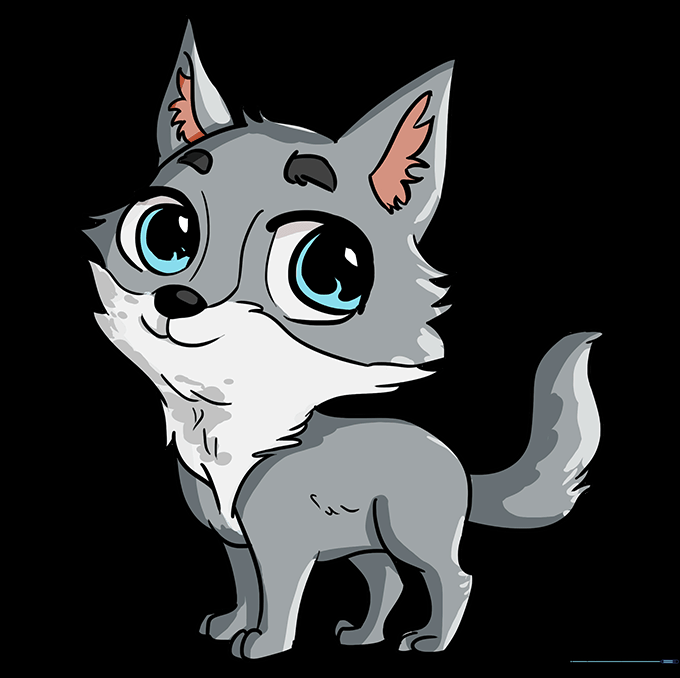 The final colored chibi wolf character.