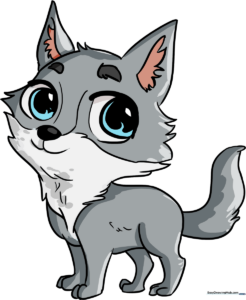 A colorful, finished chibi wolf illustration perfect for beginners.