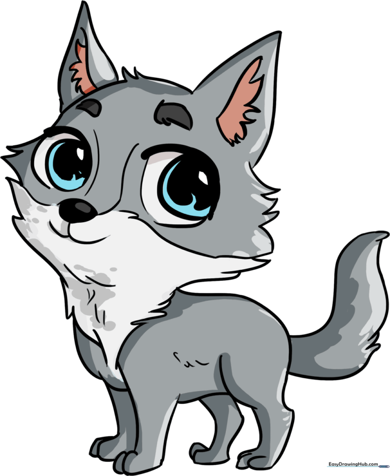 A colorful, finished chibi wolf illustration perfect for beginners.
