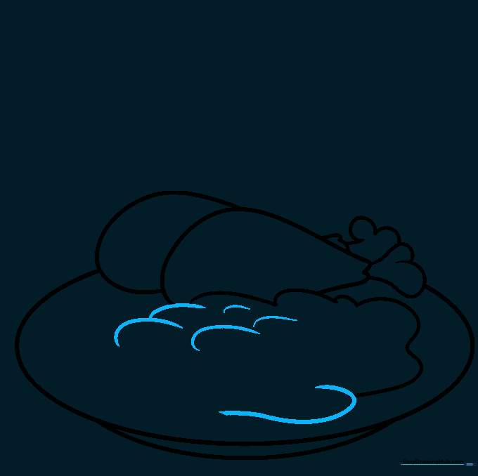 Adding texture lines to the mashed potatoes to give them a fluffy, realistic appearance.