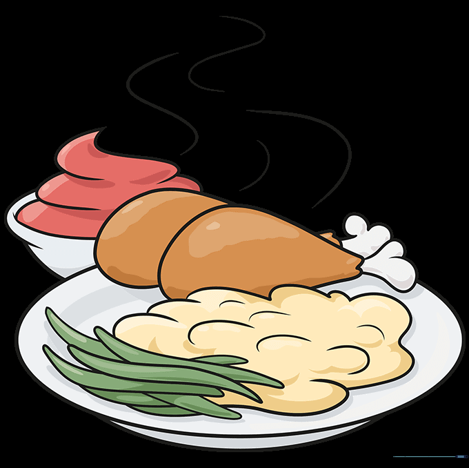 A fully colored, vibrant cartoon chicken dinner illustration.