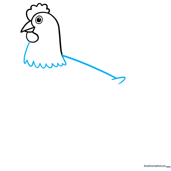 Adding feathery neck details and the curved line of the chicken's back.