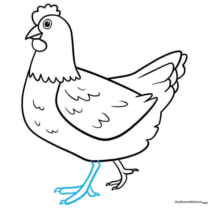 Adding the second foot to complete the chicken's stance.