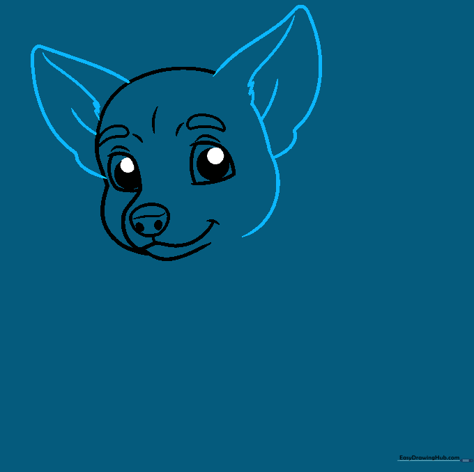 Chihuahua head with large, upright triangular ears added.