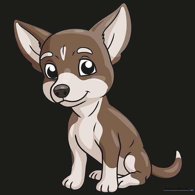 Fully colored cartoon Chihuahua drawing.