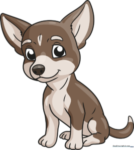 A colorful, finished drawing of a cute Chihuahua sitting down.