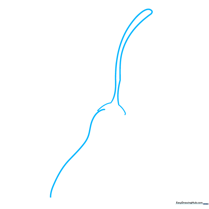 Pencil sketch showing the initial curved outline and stem of a chili pepper.