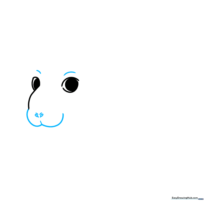 Pencil drawing showing the addition of a W-shaped mouth and small nostril details.