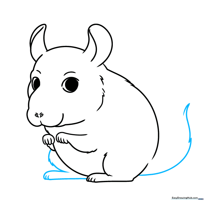 Drawing the second rear leg and the beginning of a large, bushy tail.