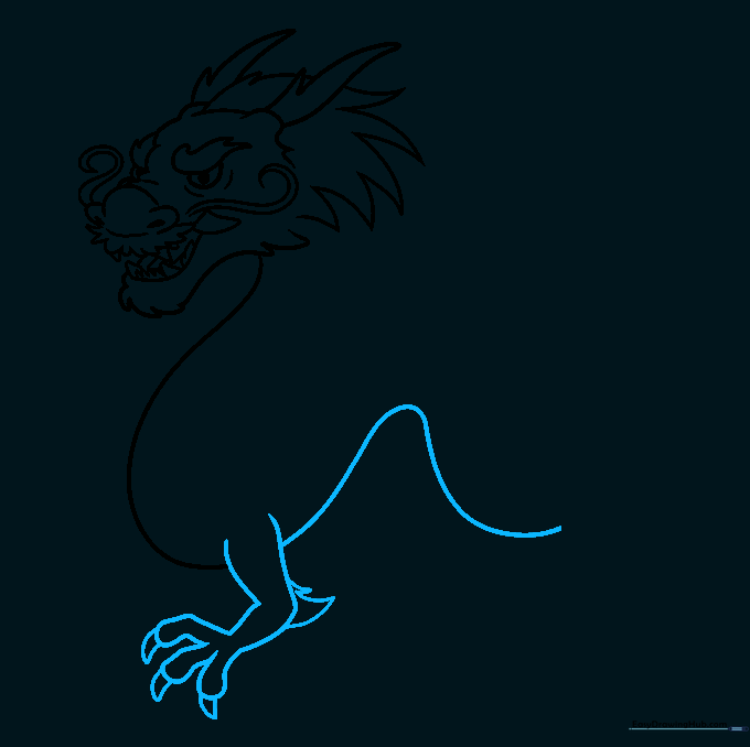 Adding the dragon's front arm with claws and the start of the belly line.
