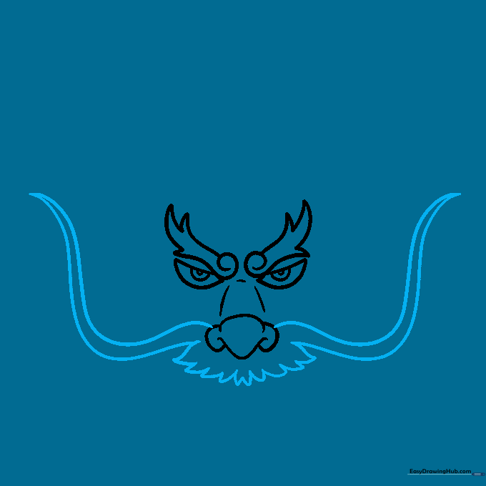 Drawing the flowing whiskers and mustache of a Chinese dragon.