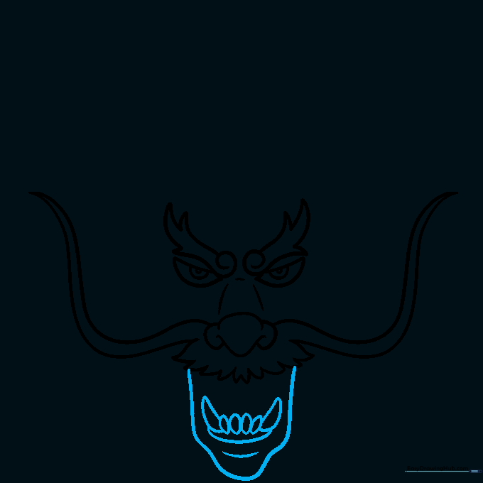 Sketching the lower jaw and sharp teeth of the dragon.