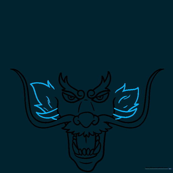 Drawing the dragon's horns and textured fur details.