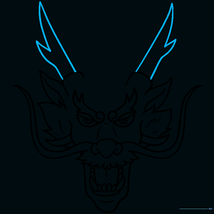 Detailed sketch of branching dragon antlers.