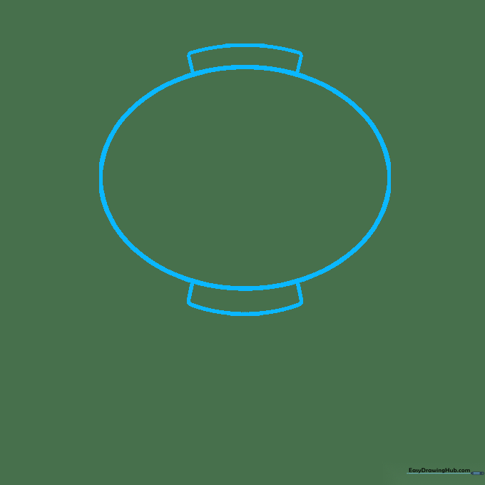 Pencil sketch showing a large oval with small rectangles at the top and bottom to form the lantern structure.