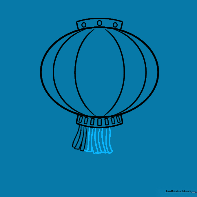Drawing showing a second layer of tassels added beneath the first row.