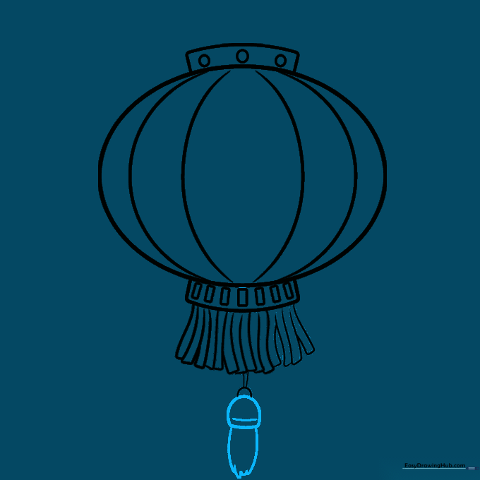 Drawing showing the final, larger tassel section added to the bottom of the lantern.