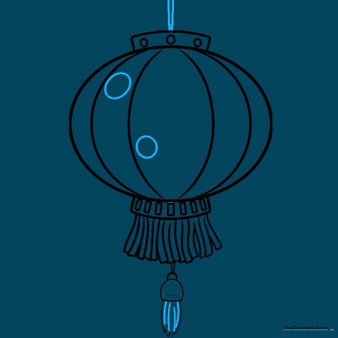 Drawing showing texture lines added to tassels and the hanging string attached to the top.