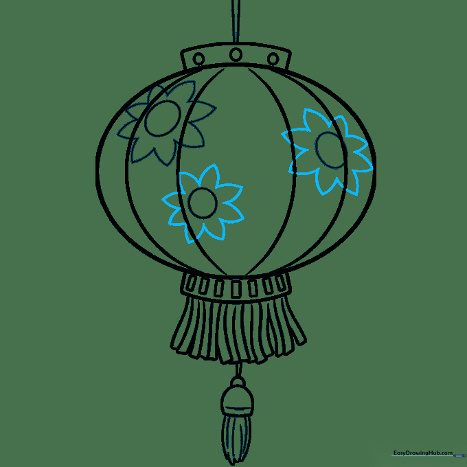 Drawing showing all floral patterns completed across the lantern surface.