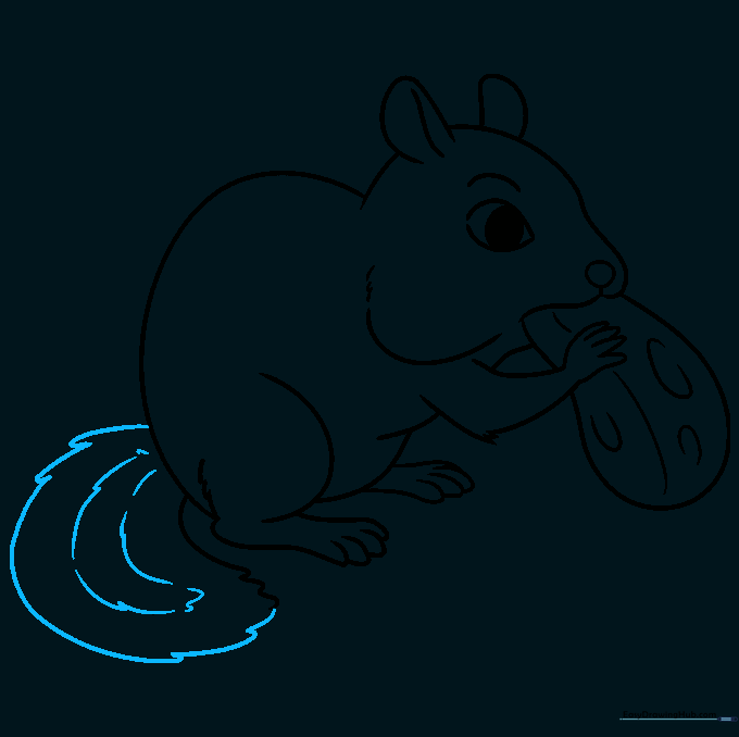 Adding a long, bushy tail to the chipmunk using wavy lines.