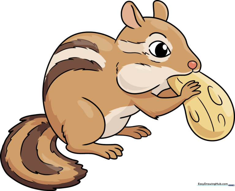 A colorful, finished cartoon chipmunk holding a nut, ready for coloring.