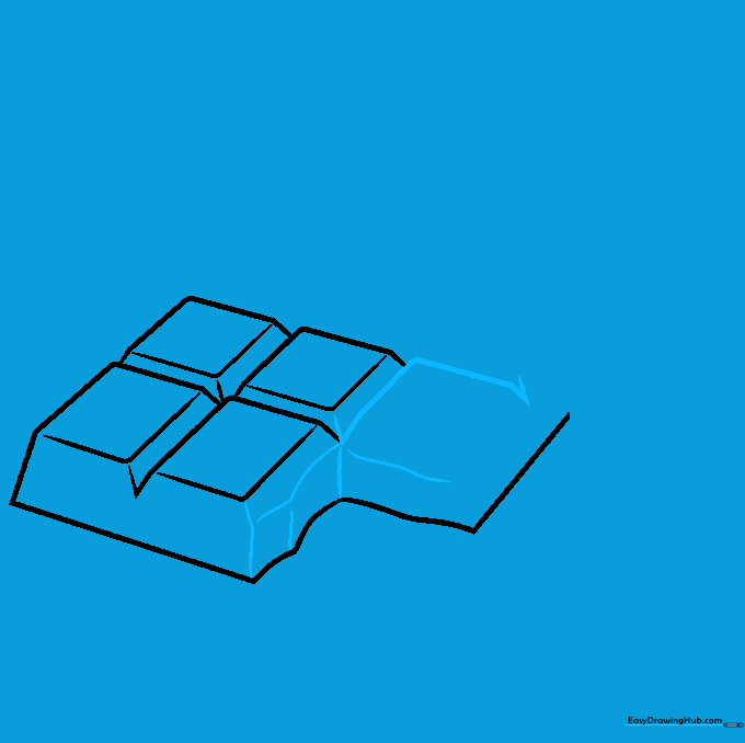 Sketching a jagged, broken edge on the chocolate bar to show texture.