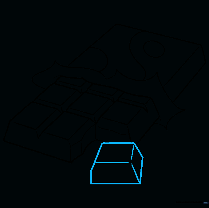 Drawing a single, separate piece of chocolate next to the main bar.