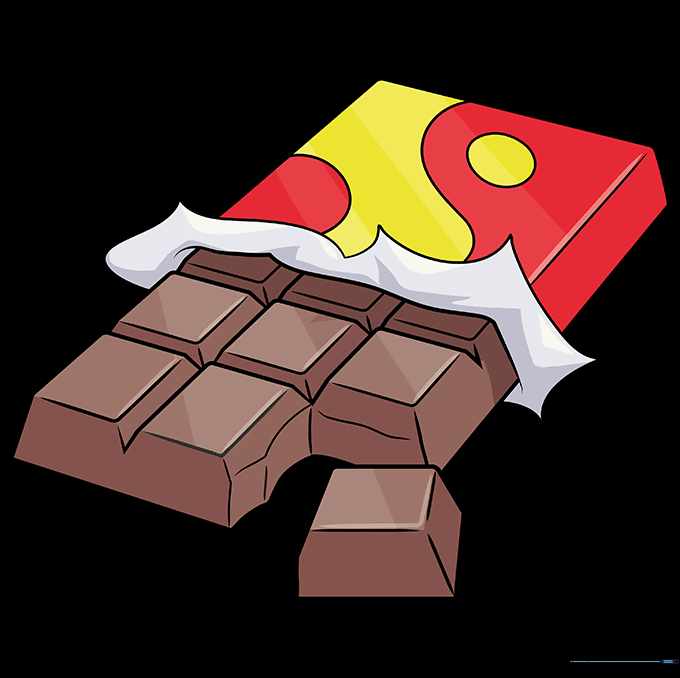 A fully colored, cartoon-style chocolate bar with a decorative wrapper.