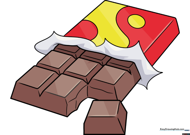 High-quality illustration of a finished, colored chocolate bar drawing.