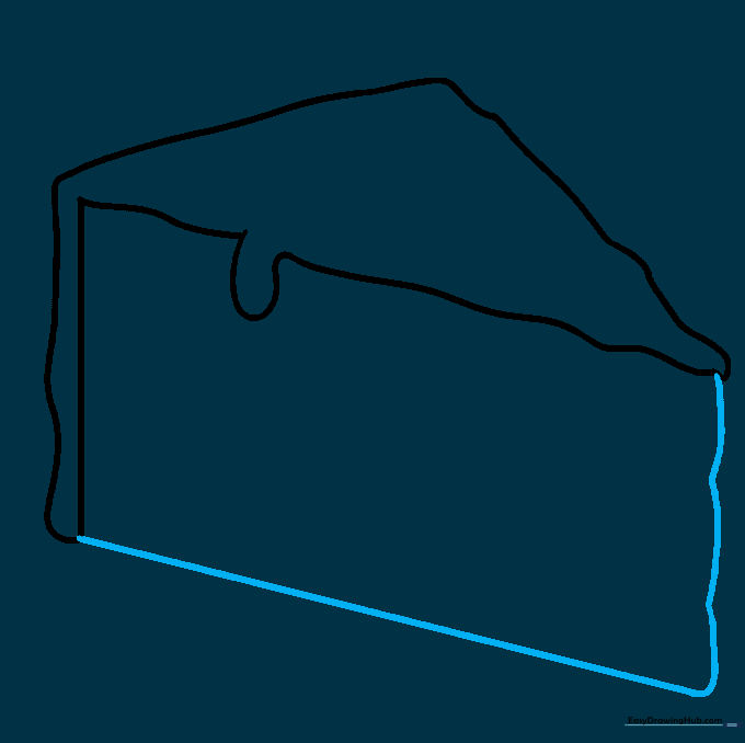 Completing the base outline of the cake slice.