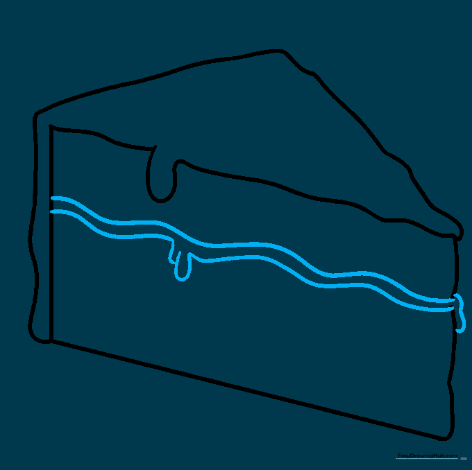 Drawing a wavy line across the middle of the cake to show icing layers.