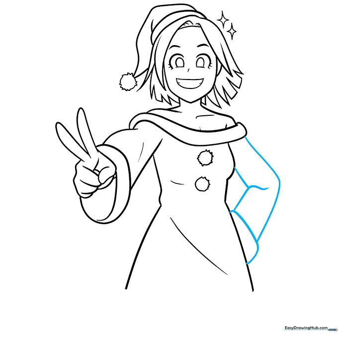 Line art showing the completion of the second sleeve and cuff.