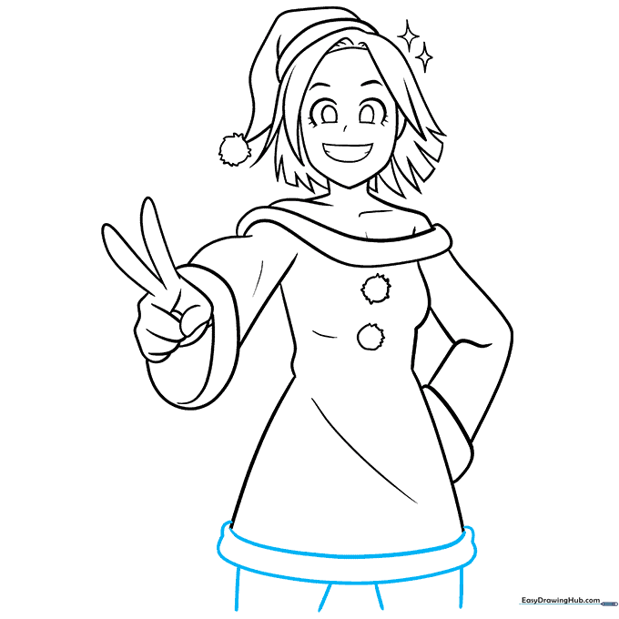 Line art showing the full body outline including the dress hem and legs.