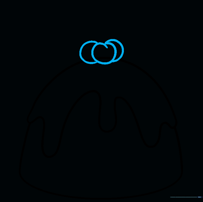 Three small circles are drawn on top of the pudding to represent holly berries.