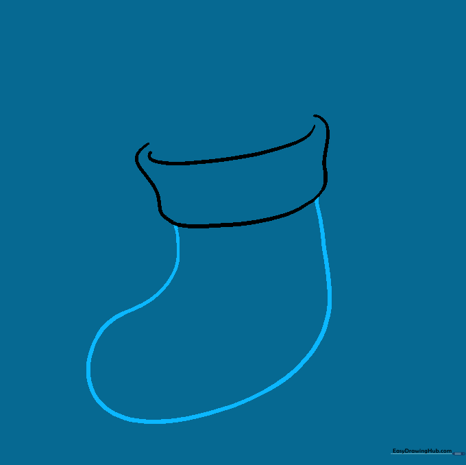 Outline of a Christmas stocking shape extending from the cuff drawn in the previous step.
