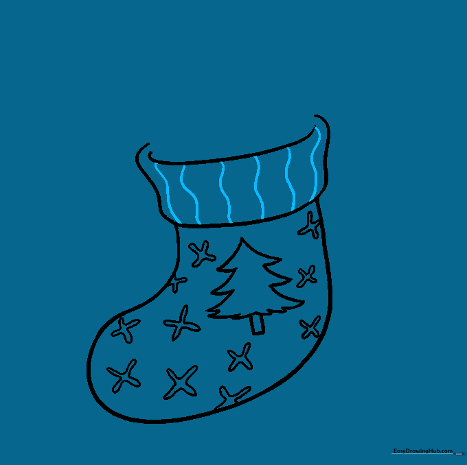 Wavy lines added to the stocking cuff to simulate a soft, textured fabric.