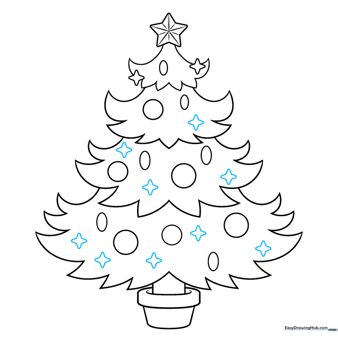 Adding final decorative star details across the entire tree.