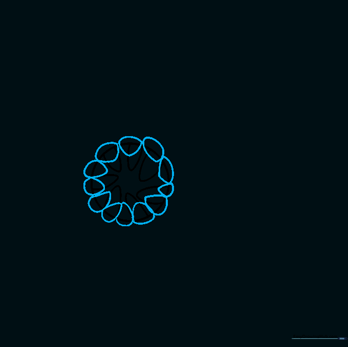 Drawing showing additional rounded petal shapes extending past the initial guide circle.