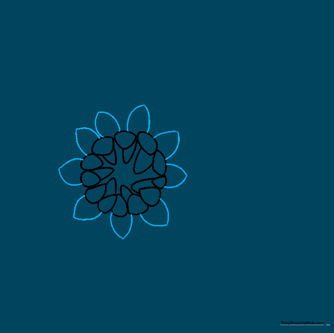 The drawing after erasing the guide lines, showing a cleaner, more defined flower center.