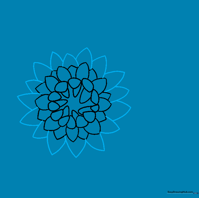 Drawing showing the addition of longer, more prominent petals to the outer edges.
