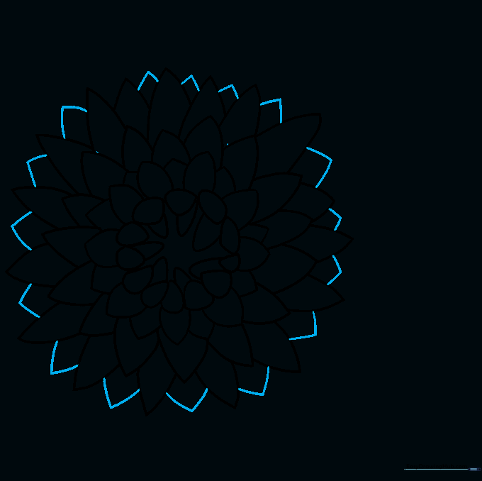 Finalizing the petal structure with small, detailed additions at the base of the flower.