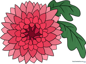 A vibrant, finished chrysanthemum drawing displayed as a featured art project.