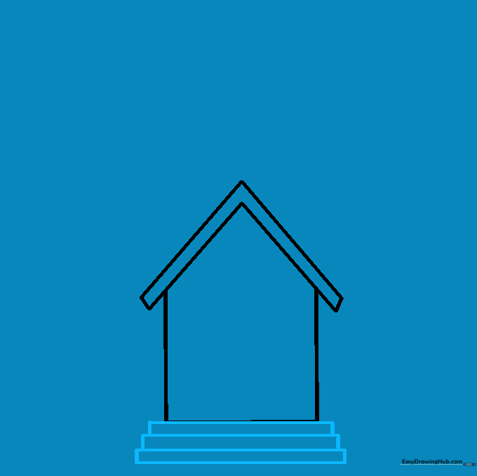 Drawing of three stacked rectangular steps at the base of the church structure.