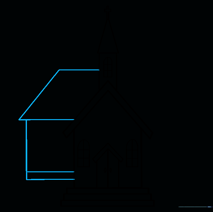 Adding a side wing to the church building with a simple rectangular structure.