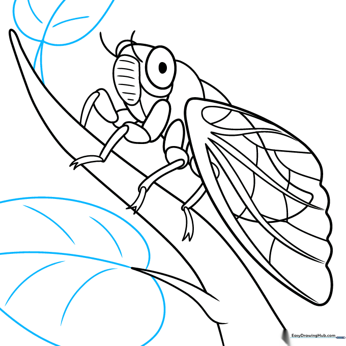 Finalizing the drawing by adding leaves to the branch background.