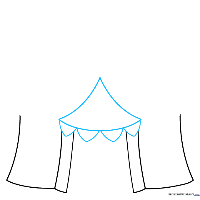Drawing the entrance canopy with curved lines forming a scalloped edge.