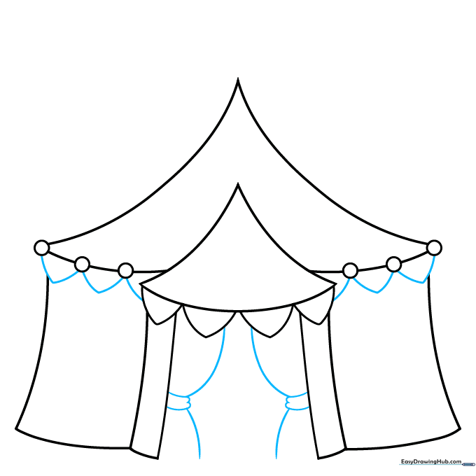 Adding fabric curtains to the entrance and small decorative triangles.
