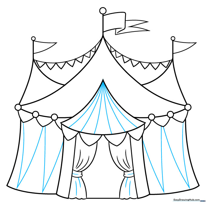 Adding vertical panel lines and decorative textures to the tent fabric.