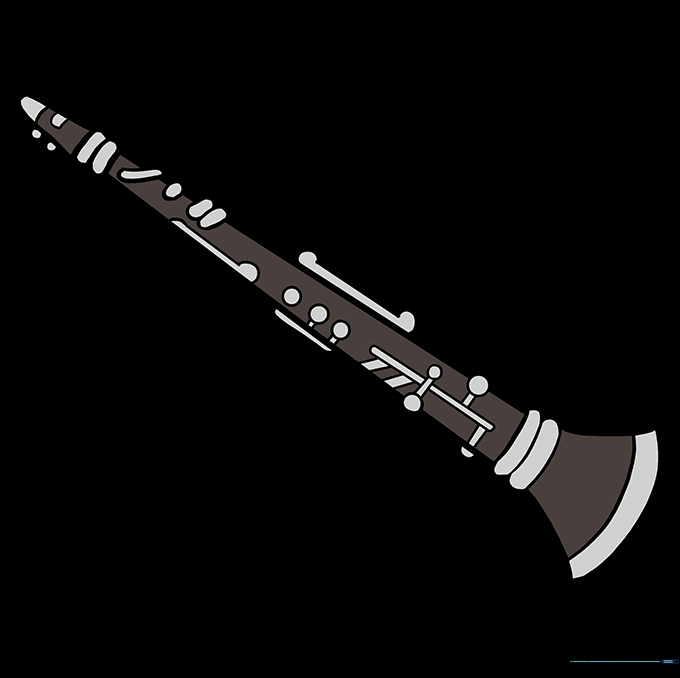 A fully colored clarinet with a black body and silver keys.