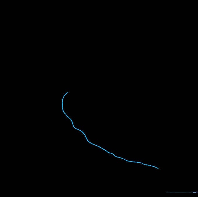 A curved line extending downward from the cliff top to create the side face.